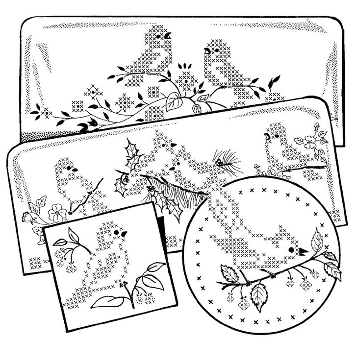 Aunt Martha's Hand Stitch Iron-on Embroidery Transfer Pattern #3874 Cross Stitch Birds