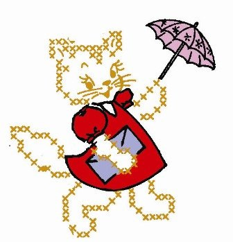 Aunt Martha's Hand Stitch Iron-on Embroidery Transfer Pattern #3877 Purr-sonality Kat in Cross Stitch