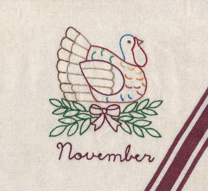 Aunt Martha's Hand Stitch Iron-on Embroidery Transfer Pattern #3995 Monthly Madness. Designs for Quilt Blocks or Tea Towels.