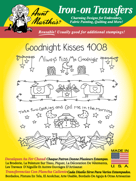 Aunt Martha's Embroidery Transfer Pattern #4008 Goodnight Kisses