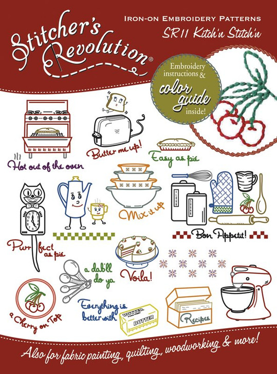 Iron-on Embroidery Pattern Cute Kitchen Sayings SR27 Stitcher's Revolution  NEW