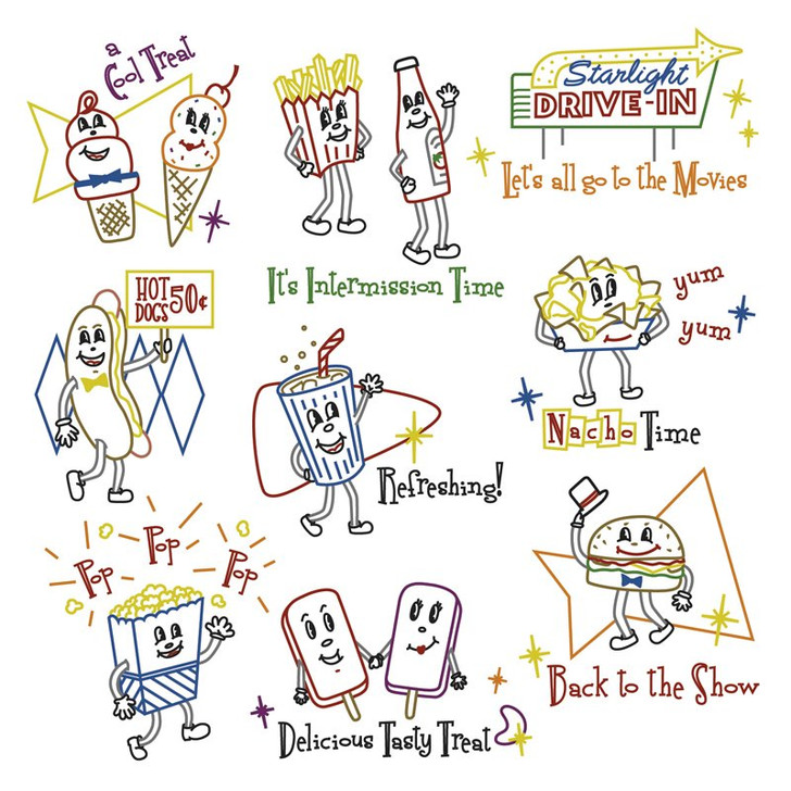 Stitcher's Revolution® Hand Stitch Iron-on Embroidery Transfer Pattern #SR15 Movie Munchies.