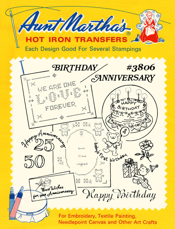 Aunt Martha's Embroidery Transfer Pattern #3806 Birthday - Anniversary