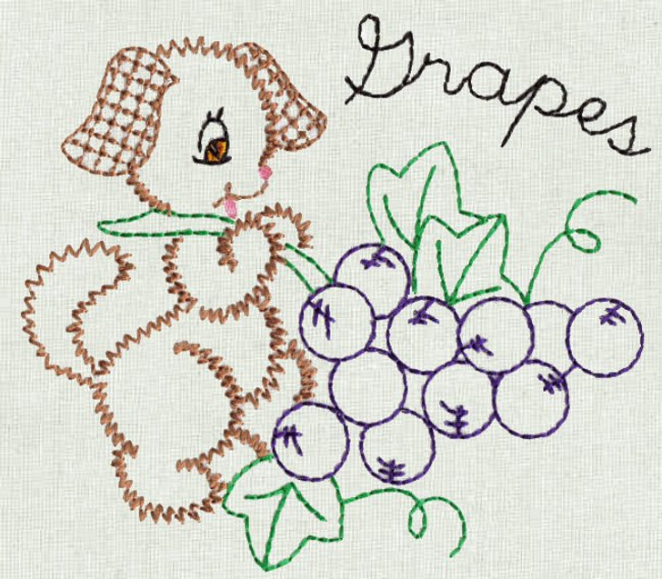 Aunt Martha's #3994 Fruit 'N Veggie Pup (Machine Embroidery File)