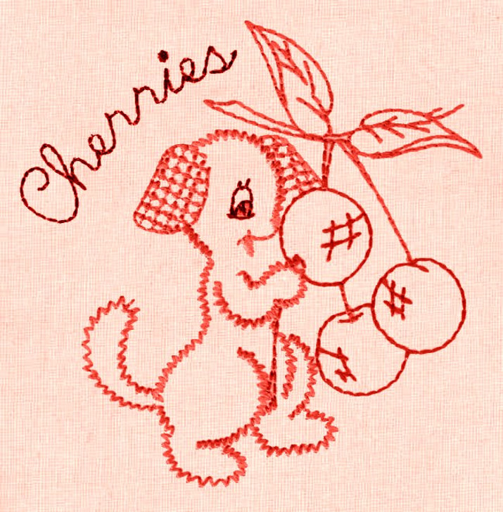 Aunt Martha's #3994 Fruit 'N Veggie Pup Redwork (Machine Embroidery File)