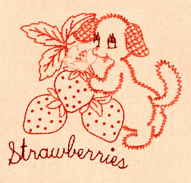 Aunt Martha's #3994 Fruit 'N Veggie Pup Redwork (Machine Embroidery File)