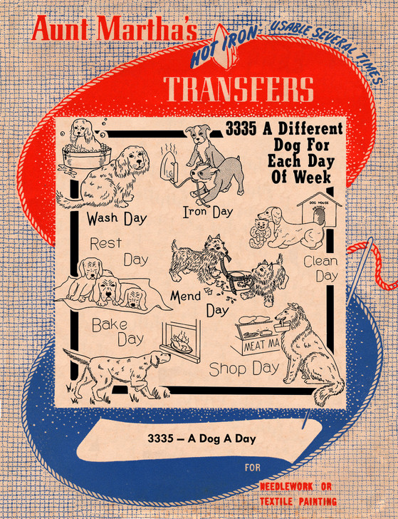 Aunt Martha's Embroidery Transfer Pattern #3335 A Dog A Day