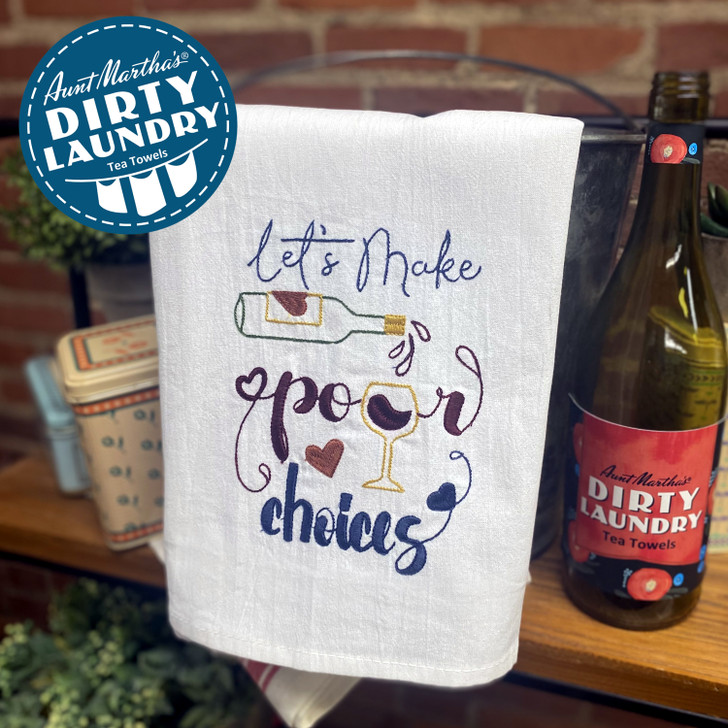 Aunt Martha's® Dirty Laundry tea towel + card. Let's Make Pour Choices.