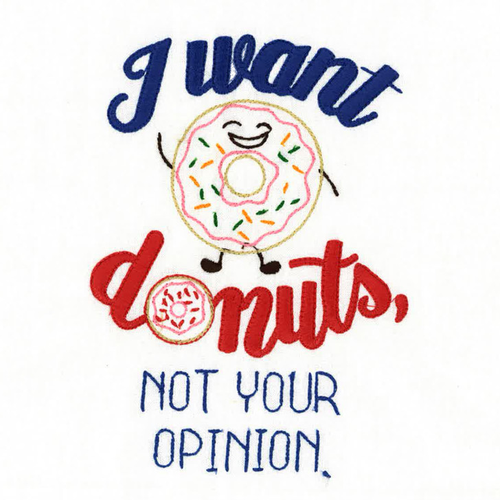 Aunt Martha's® Dirty Laundry tea towel + card. I Want Donuts Not Your Opinion!