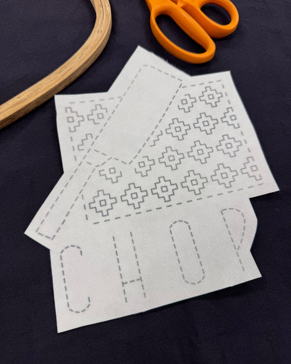 Aunt Martha's® 28x28 Chalkboard Flour Sack Tea Towels using Sulky® Stick 'N Stitch for embroidery on dark fabrics using Aunt Martha's® iron-on embroidery patterns.