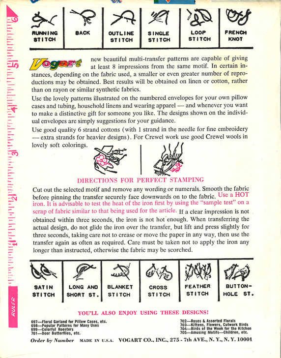 Vogart® Hand Stitch Iron-on Embroidery Transfer Pattern #672 Dutch (REVERSE)