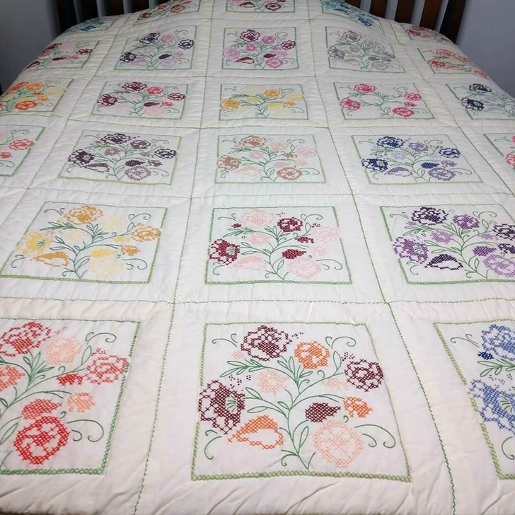 Aunt Martha's ® #3796 Elegant Quilt Blocks hand-stitch iron-on embroidery transfer pattern.