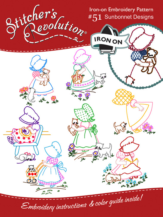 Sunbonnet Designs - Hand Stitch Embroidery Transfer Pattern