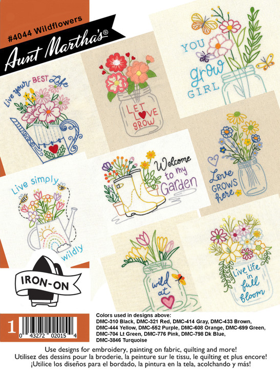 Aunt Martha's® Wildflowers Iron-On Embroidery Transfers – 8