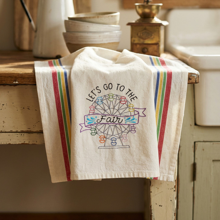 Aunt Martha’s #4045 It’s Fair Season iron-on embroidery transfer pattern - Let's Go To The Fair.