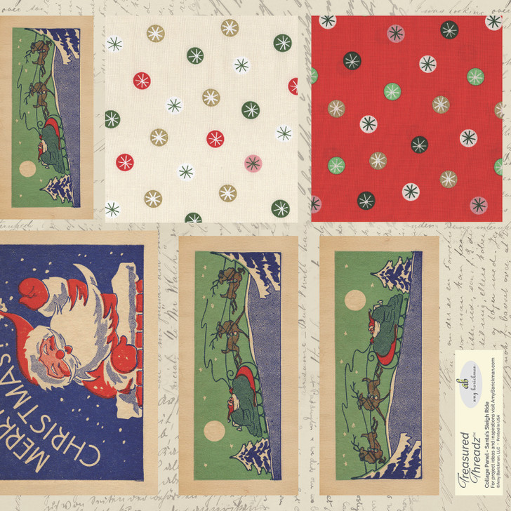 Treasured Threadz™ Fabric Panel - Santa's Sleigh Ride (ABTT206) fabric panel sectional close-up.