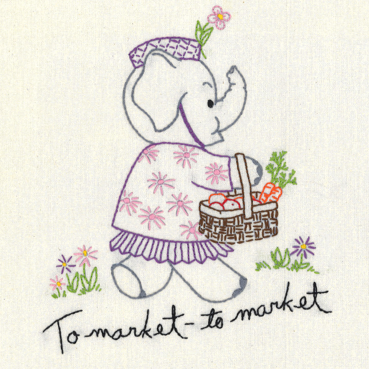 Aunt Martha’s #3797 Funny Elephants vintage iron-on embroidery transfer pattern with seven humorous elephant designs.