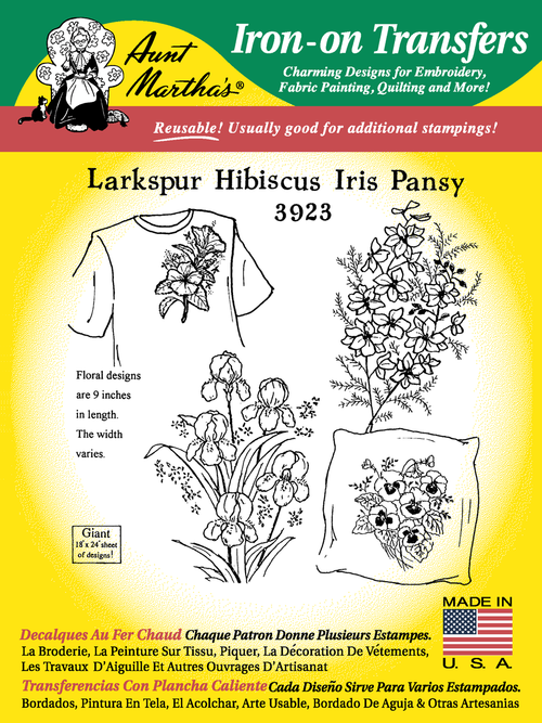 Aunt Martha's #3923 Large Larkspur, Hisbiscus,Iris, & Pansy