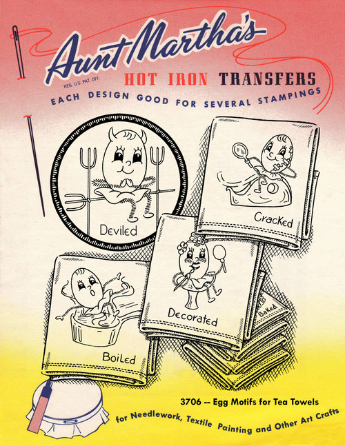 Embroidery Transfer Pattern Aunt Martha's #3706 Egg Motifs for Tea Towels