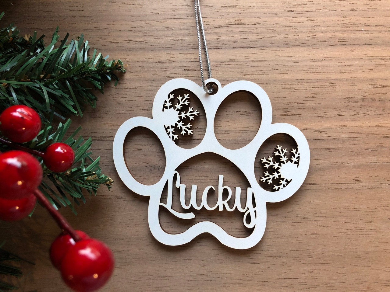 Christmas Pet Ornament (Wood) - Snowflake Paw Print - Personalisable