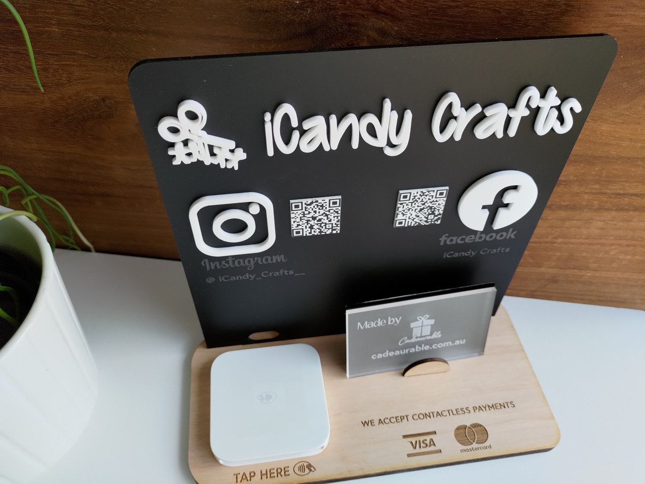 Solid Black Social Media & Square Reader Holder Stand (All Acrylic