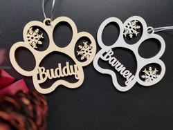 Christmas Pet Ornament (Wood) - Snowflake Paw Print - Personalisable Christmas Pet Ornament (Wood) - Snowflake Paw Print - Personalisable