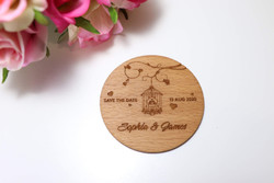 Wedding Favour (Wood) -  Love Birds Save the Date Magnet - Personalisable