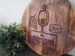 Cheese / Serving Board (Acacia Wood) - Grapes, Wine and Cheese - Personalisable