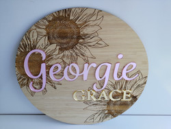 Round Name Sign - Sunflower (Wood & Acrylic) - Personalisable Round Name Sign - Sunflower (Wood & Acrylic) - Personalisable