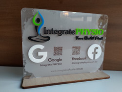 Social Media & Logo Business Plaque With Business Card Holder (Acrylic & Wood) -  Personalisable