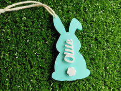 Easter Bunny Name Tag / Keyring ( Acrylic) - Personalisable - Bunny Tail