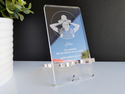 Phone Holder  (Acrylic) - Engraved Photo and Personalised Message Phone Holder  (Acrylic) - Engraved Photo and Personalised Message