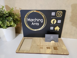 Solid Black - Square Terminal, Social Media & Business Card Holder Stand (Acrylic & Wood) - Personalisable Solid Black - Square Terminal, Social Media & Business Card Holder Stand (Acrylic & Wood) - Personalisable