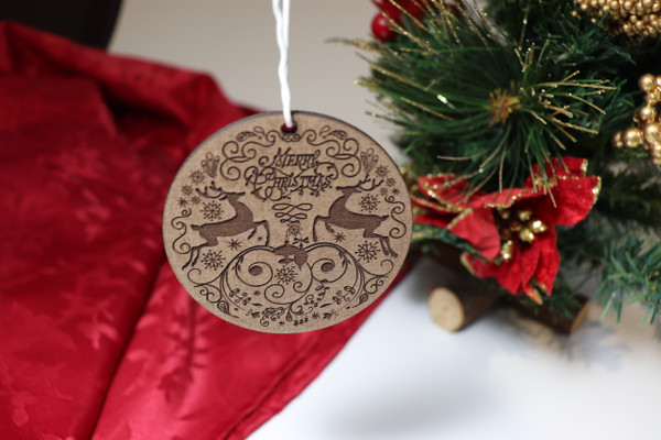 Christmas Ornament (Wood) - Fancy Reindeers Christmas