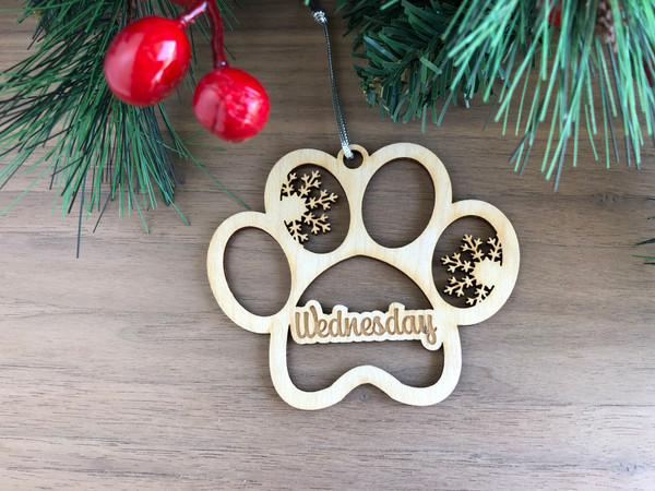 Christmas Pet Ornament (Wood) - Snowflake Paw Print - Personalisable