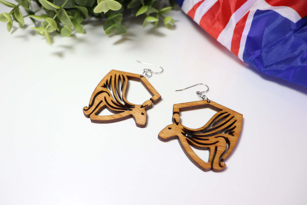 Aussie Earrings (Wood) - Kangaroo Shield