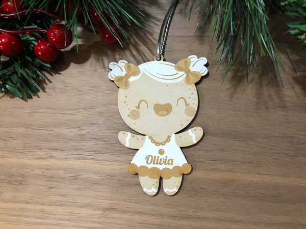 Happy Gingerbread Christmas Ornament (Wood) - Personalisable