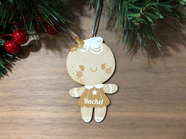 Happy Gingerbread Christmas Ornament (Wood) - Personalisable