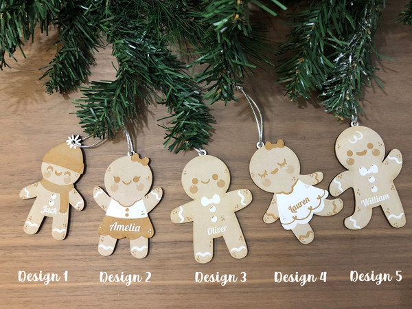 Smiling Gingerbread Christmas Ornament (Wood) - Personalisable