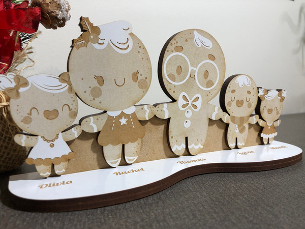 Gingerbread Family Christmas Stand (Wood) - Personalisable
