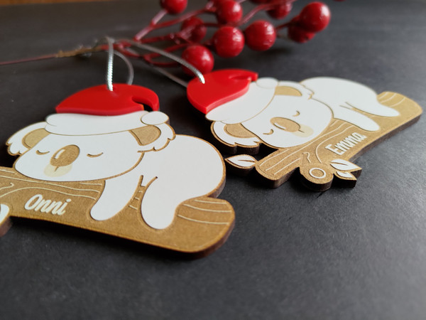 Christmas Ornament (Wood) - Festive Koala - Personalisable