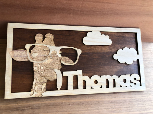 Cool Giraffe Name Sign (Wood) - Personalisable