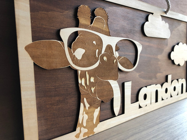 Cool Giraffe Name Sign (Wood) - Personalisable