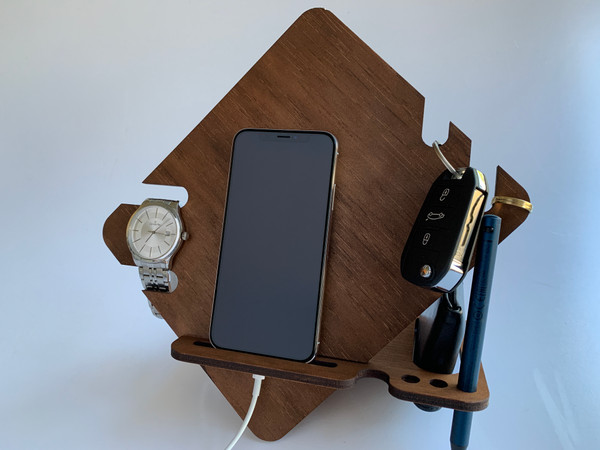 Bedside Docking Station / Phone & Accessories Night Stand (Wood) - Diamond Shaped