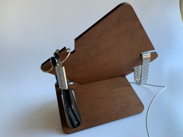 Bedside Docking Station / Phone & Accessories Night Stand (Wood) - Diamond Shaped