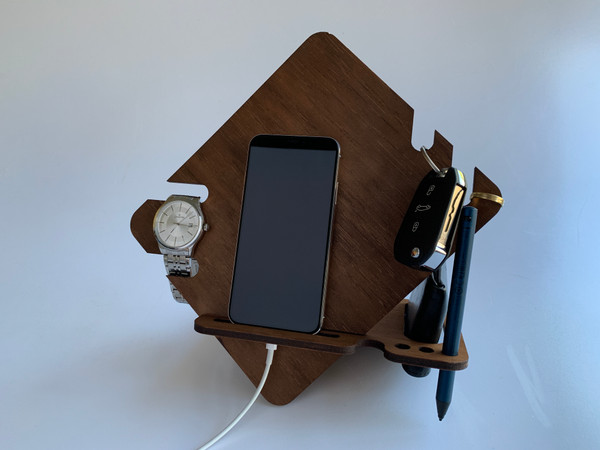 Bedside Docking Station / Phone & Accessories Night Stand (Wood) - Diamond Shaped
