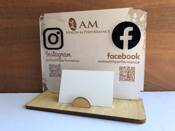 Social Media  & Business Card Holder Stand (Acrylic & Wood) -  Personalisable