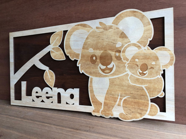 Sweet Koala Family Name Sign (Wood) - Personalisable