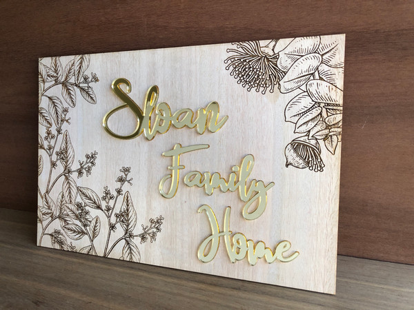 Eucalyptus Leaves and Gumnuts Housewarming Gift (Wood & Acrylic) - Personalisable