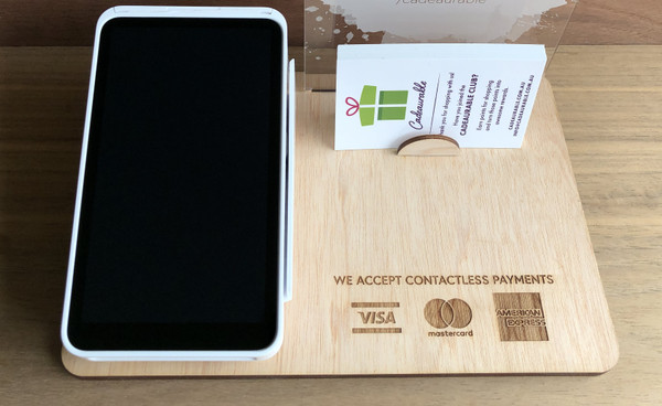Social Media  & Square Terminal Holder Stand (Acrylic & Wood) -  Personalisable